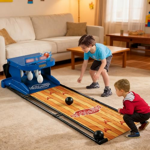 Elektroniskt Bowlingspel för Inomhusbruk, Arcade Bowlingbana med LED-Poängtavla och Automatisk Bollåterställning, Interaktivt Multiplayerspel för Barn och Vuxna(3m)