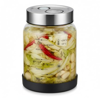 PEEXTBB Tarro de Fermentación con Tapa, 1L Frascos De Fermentación De Vidrio, con Válvula de Fermentación, Recipiente Para Kimch, vaso Kéfir y Chucrut, Kimchi