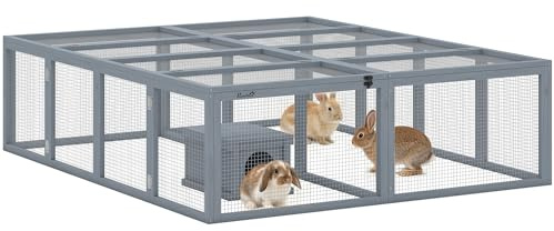 PawHut Freilaufgehege Kaninchenstall mit 2 Türen 180,4 x 150 x 48 cm Grau