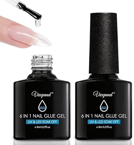 2PCS Colla Unghie Finte Forte, Colla per Unghie Finte 6 in 1, Collas per Riparare le Unghies Fintes, Unghies Tips e Soft Gel Nail Tips, Unghiess da salone e Decorazioni Strass, Nail Art