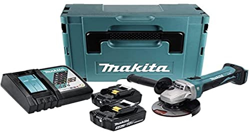 Makita DGA 452 RTJ batteridriven vinkelslip 18 V 115 mm 2 x batteri 5,0 Ah laddare Makpac