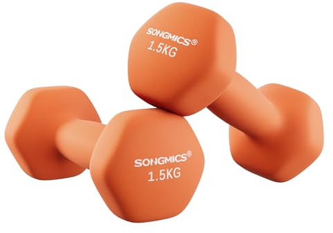 SONGMICS Hanteln 2er Set, 2 x 1,5 kg, mit matter Beschichtung aus Neopren, rutschfest, Krafttraining, zu Hause, orange SYL63OG