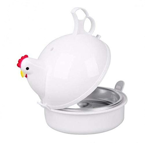 Angoter Mikrowelle Eierkocher Huhn-Form-Ei-Kocher-Edelstahl-Dampfkessel-Dampfer für 4 Eier Werkzeug Küche Kochen Gadgets