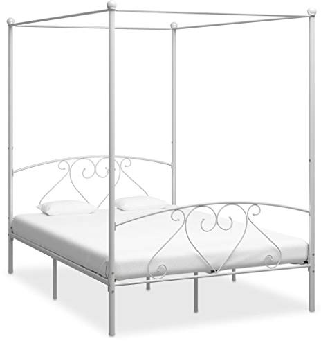 Gecheer Struttura Letto Singolo Matrimoniale a Baldacchino in Metallo, Giroletto con Tetto in Metallo con Doghe, Bianco/Nero, 90/120/140/160x200 cm, per Camera da Letto