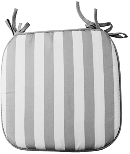 Rammento Gartenstuhlkissen, quadratisch, Polyester, 40 cm, Grau und Weiß gestreift, zum Binden, Sitzpolster für Gartenmöbel, Stuhlkissen für Liegen, Bänke, wendbar, weiches Sitzkissen für den