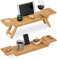 Relaxdays Badewannenablage Bambus, 70cm breit, Badetablett für Glas, Handy, Tablet, Badewannenbrett zum Einhängen, natur