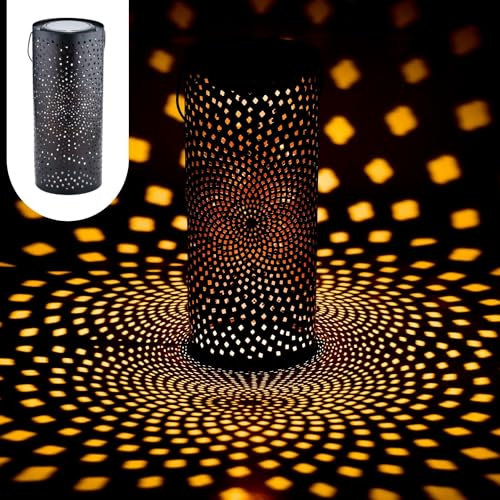 Marrakesch Solarlaternen Solarlampen für außen mit Henkel aus Metall 30cm Groß | Orientalische Deko Outdoor Solar LED Laterne Wetterfest Swann Schwarz IP65 Wasserdicht als Gartendeko im Garten