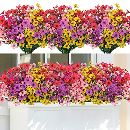 Weldomcor 10 Stück Kunstblumen für Außen, 5 Farben UV-Beständige Künstliche Blumen Wetterfest, Blumenstrauß Blumen Arrangement für Garten Balkon Fenster Hause Party Dekoration