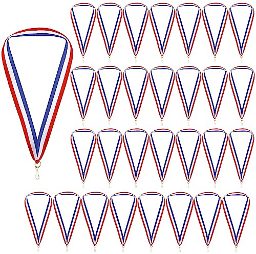 DIVINA VITAE Lot de 30 Rubans pour Médailles Cordons Médailles à Rayures Rubans pour avec Boutons Pression Convient Les Jeux Sport Jeux Fêtes Etc Rubans Rouge Blanc Bleu