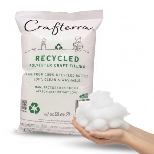 Recycled Soft Toy Filling Polyester Stuffing for Plush Knitted Toys, Cushions and Pillow Filler, Art Crafts. Made in the UK from Recycled Plastic Bottles.100g
