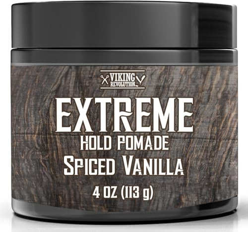 Viking Revolution Spiced Vanilla Hair Pomade for Men - Extreme Hold Hair Gel for Men - Water Based - Extra Firm Mens Hair Pomade - High Shine Mens Hair Cream (4oz)