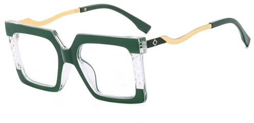MUTYNE Montura de gafas cuadradas para mujer, monturas de gafas de gran tamaño vintage, gafas de metal para mujer, verde, talla única