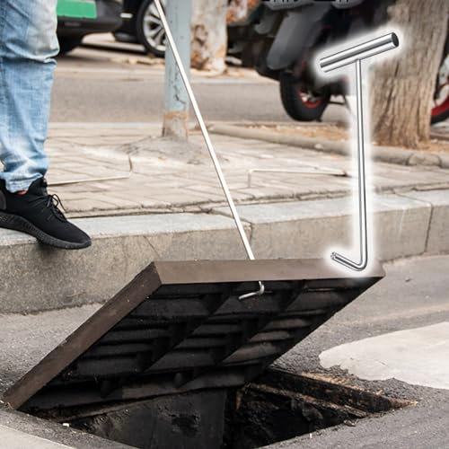 UrbanUp Manhole Lifting keys Stainless Steel Manhole Hook for Lifting Manhole Covers/Storm Drain Cover, T-handle Manhole Lifting Keys, Versatile Sewer Cover Puller(Size:38 cm(15))