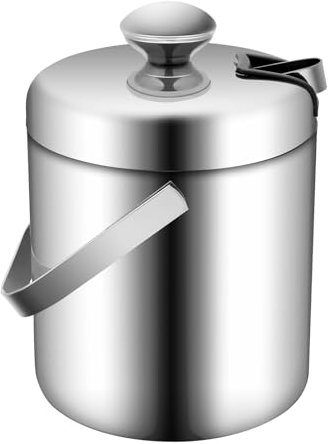 HarBin-Star Seau à glace en acier inoxydable de 1,3 l avec couvercle et pince à glaçons - Double paroi isolée en acier inoxydable - 14 x 22,5 cm