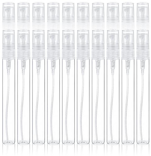 Ptwola 20 Pcs Mini Perfume Sample Bottle 10ml Clear Spray Bottle Empty Glass Fine Mist Refillable Dispensing Bottles Atomizer Portable Small Travel Containers for Essential Oil Liquid Cosmetic Tool
