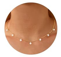 Halora Kette Gold Damen, Halskette Gold Perlenkette Damen Kette mit Perle Choker Frauen Schmuck Valentinstag Geschenke für Sie Pearl Necklace