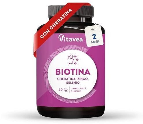 Integratore per Capelli - Biotina - Vitamine per Unghie e Pelle - Con Selenio e Zinco - Crescita capelli - Anticaduta Donna - 60 Compresse - Trattamento 2 Mesi - Vitavea