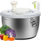 XXL Salatschleuder Edelstahl 5L, mit Schäler und Quetschflasche - Spülmaschinengeeigne - Ideal Salatschleuder Groß zum Waschen und Trocknen von Salat
