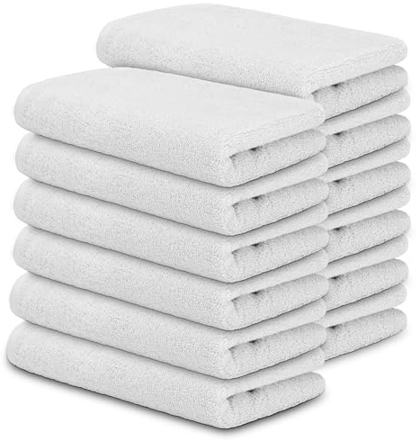 DECASATEXTIL Pack 12 Toallas Pequeñas 30x50cm Algodón 450g/m² – Suaves y Absorbentes – Toallas de Cara, Aseo o Invitados – Hogar, Hotel o SPA – Blanco