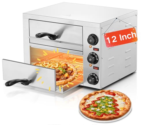 Fours à Pizza Électriques d'Intérieur, Four à Pizza de Comptoir 12 Pouces avec Température Max. de 350°C, Appareil à Pizza avec Minuterie Alarme, en Acier Inoxydable
