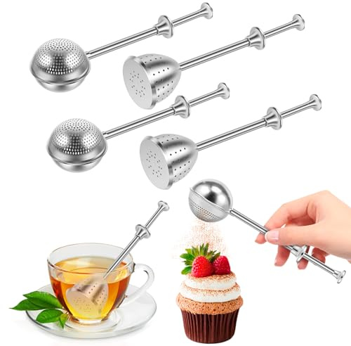 Set of 6 tea strainers for loose tea, tea balls with telescopic handle, 304 stainless steel, tea tongs, tea strainer, tea infuser, stainless steel flour sieve, duster sugar, flour, spices, cocoa