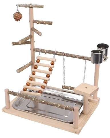 Cavalletto, Robusto Parco Giochi per Uccelli in Legno con Altalena Trespoli, Adatto per Accessori per Gabbia per Uccelli, Compatibile con Varie Dimensioni e Specie