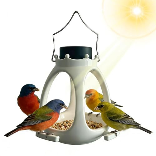 solar para pájaros con luz, estación de alimentación para aves silvestres para exteriores, alimentación decorativa para pájaros, para carboneros, gorriones, jilgueros en balcón, terraza