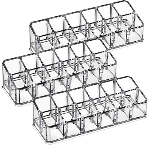 SWOOMEY Organizer per Cosmetici 3 Pezzi in Plastica 12 Scomparti, Portarossetto e Lucidalabbra Salvaspazio, Supporto Elegante per Trucco da Tavolo
