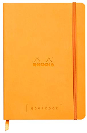 RHODIA 117755C - Flexible Notebook Journal Goalbook Orange A5 14.8 x 21 cm - Dotted - 240 pages - Ivory 90gsm paper - 2 Ribbons, Elastic Closure - Leatherette