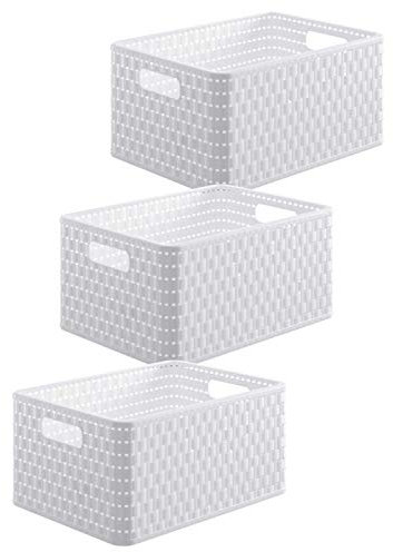 Rotho Country 3er-Set Aufbewahrungsbox 18l in Rattan-Optik, Kunststoff (PP) BPA-frei, weiss, 3 x A4/18l (36.8 x 27.8 x 19.1 cm)