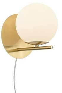 meineWunschleuchte Applique murale en laiton avec boule en verre blanche, montage flexible avec/sans fiche