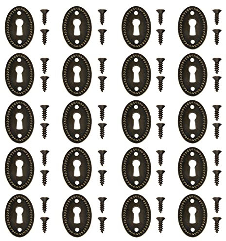 Be In Your Mind 20pcs Couvercles de Trou Serrure Ovales Antiques avec Vis de Fixation Plaques d'écusson Trou pour Tiroir de Porte d'armoire Coffre 36.5x24mm
