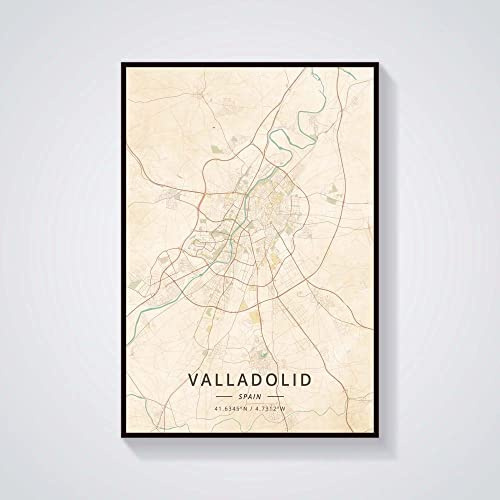 Impression Sur Toile,Valladolid Espagne Carte De La Ville Imprime Affiches Peinture Murale Peinture D’Art Coloré Rectangle Pop Artwork Pour Salon Chambre À Coucher Décoration Intérieure, 30X40Cm