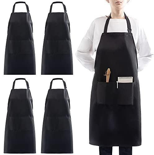 atopo 4 Pezzi Regolabile Grembiule, Unisex Nero Grembiule con 2 Tasche, Cucina Professionale Grembiule per Barbecue, Lavastoviglie, Lavoro al Ristorante, Cameriere, Artista
