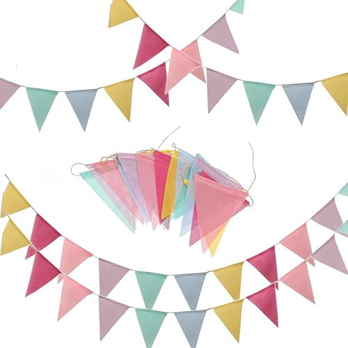 DERDOUT 1 Strip, Multicolor Outdoor Waterproof Triangle Flags Imitated Linen Burlap Bunting Supply for Wedding Birthday Party Home Festival Decoration