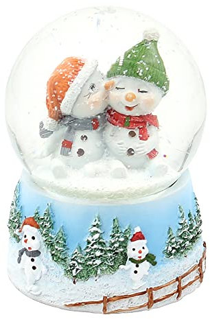 Dekohelden24 Palla di neve per bambini con cappello su base finemente decorata, dimensioni: 6,5 x 6,5 x 9 cm, sfera Ø 6,5 cm