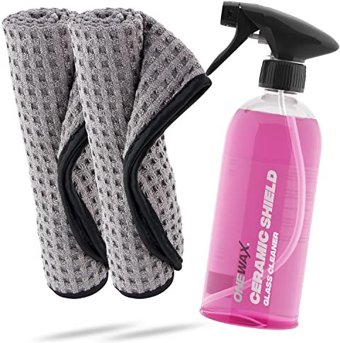 OneWax® Ceramic Shield Glasreiniger - SiO2 Keramik Technologie - 2in1 Scheibenreiniger mit Versiegelung - Streifenfreie Scheibenreinigung mit Lotus Effekt (1 STK) (1x 500ML + Glas Mikrofasertuch)