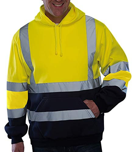 Beokeuioe Chaqueta de trabajo de seguridad para hombre reflectante a rayas ropa de trabajo callejero manga larga sudadera con capucha sudadera de advertencia alta ejecutiva chaqueta de advertencia, B