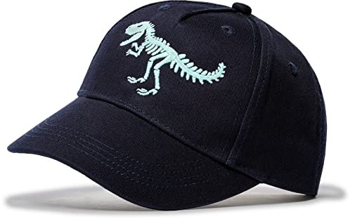 Organic Kinder Cap : T-Rex Skelett - Basecap die im Dunklen Leuchtet - Kappe Jungs Cap Kappe Mütze Dinosaurier Dino Tyrannosaurus Jungen Glow in The Dark (Navy)