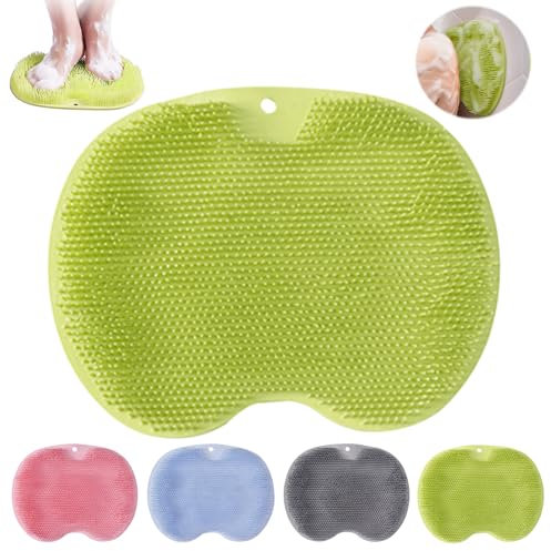 Fußbürste für die Dusche, Rutschfestes Silikon Massagepad, Fussbürste Fußwäscher, Wäscher Massagegerät Dusche mit Rutschfesten Saugnapf, Duschfußreiniger Peeling, Massiert Ihre Rücken(Grün)