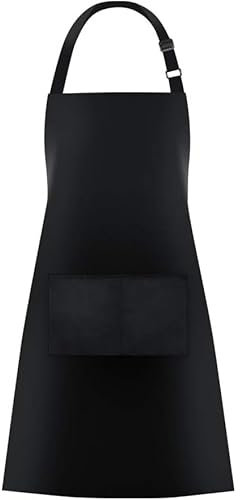 chenqi Kitchen Apron Adjustable Bib Apron with 2 Pockets, Unisex Cooking Apron for Home Kitchen, Baking, Restaurant, Coffee house BBQ (Black)