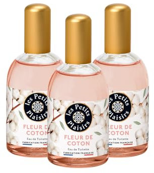 Les Petits Plaisirs - Lote de 3 - Eau de toilette Flor de Algodón, Perfume mujer, Ligera, empolvada, fresca. Colonia mujer, Fabricada en Francia. Frasco de 110ml