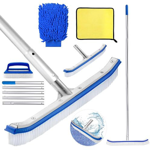 Pool Bürsten Set,Poolreiniger Bürste 45 cm,Pool Reinigungsbürste,Poolbürsten reinigungsbürste mit Längenverstellbarer Superstarkes Aluminiumstange 180cm und Erstärkter Edelstahl Rückseite.