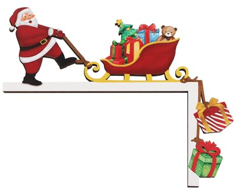 BETESSIN Christmas Door Frame Decorations Santa Door Corner Signs Funny Door Ornament Wooden Door Frame Decor for Xmas Door Window Welcome Signs