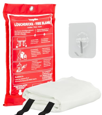 Hogalia Coperta ignifuga antincendio certificata – Telo ignifugo di emergenza per casa, cucina, camino e campeggio (120x120 cm)