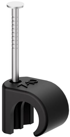 Temolink Kabelklämmor, 100 stycken, 7–10 mm, robusta nagel-i-trådklämmor, 304 rostfritt stål, UV- och väderbeständig, kabelhantering för telefon- och Ethernet-kabel, strömkabel, rör, svart