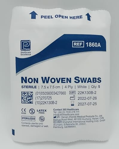 1860A Non-Woven Swabs Sterile 4-Ply White 7.5cm x 7.5cm – Pack of 40 | Soft & Highly Absorbent Wound Care Swabs