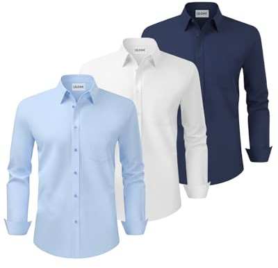 Liloak Men's Dress Shirts Pack Long Sleeve Formal Shirts Regular Fit | Button Front And Chest Pocket Create A Clean Versatile Look For Work, Office Meetings And Smart Casual Wear