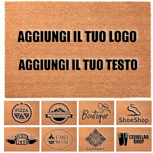 Generico Zerbino Personalizzato in Fibra di Cocco, 40x60 cm o 60x90 cm, Tappeto personalizzato Ingresso con Logo e Testo, Spessore 1,6 cm