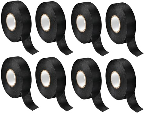 KMFYMPT 8 Piezas Cinta Aislante Negra, 15 m x 19 mm Cinta de Tela Negra, Cinta Aislante Termica Rasgada a Mano, Adecuado para Organizar y Proteger Cables en Automóviles y Equipos Eléctricos